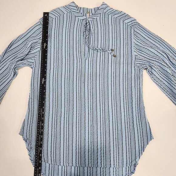 Free‎ People Rhythm Of The Night Tunic M Blue Striped Bishop Sleeves Oversized - Picture 7 of 11